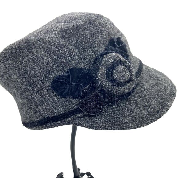 Floral Cadet Military Hat Betmar Women\'s Black Gray Velvet Trim Vintage Retro main image 4